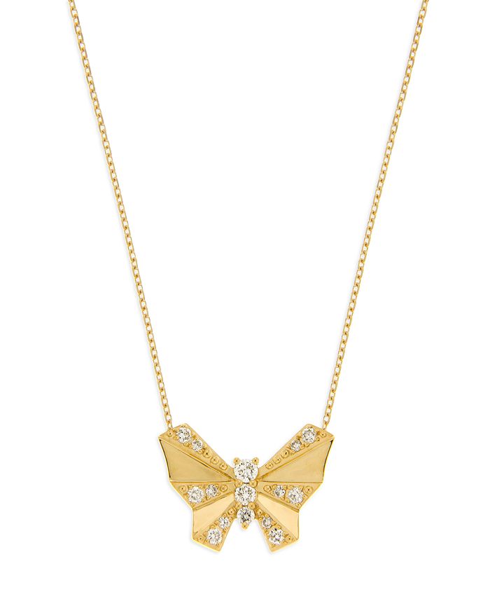 Bloomingdale's Diamond Butterfly Pendant Necklace in 14K Yellow Gold, 0