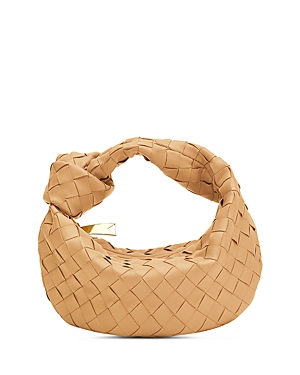 Bottega Veneta Jodie Mini Intrecciato Knot Hobo Bag In Almond/gold