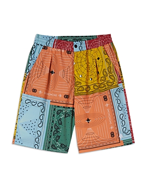 Marcelo Burlon County Of Milan Men's Color Block Bandana-print Nylon Shorts In Red/multi