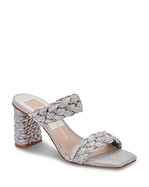 Dolce Vita Women's Paily Braided Double Strap Raffia High Heel Sandals In Light Grey