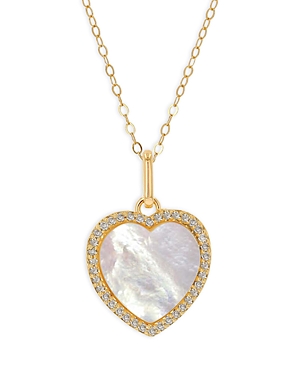 14K Yellow Gold Diamond Mother of Pearl Heart Pendant Necklace, 20