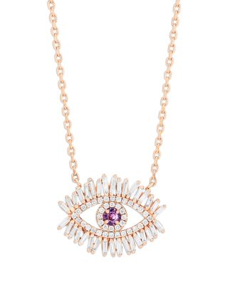 Suzanne Kalan 18K Rose Gold Evil Eye Pink Sapphire & Diamond Pendant Necklace, 16-18