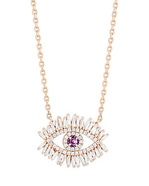Suzanne Kalan 18k Rose Gold Evil Eye Pink Sapphire & Diamond Pendant Necklace, 16-18 In Pink/rose Gold