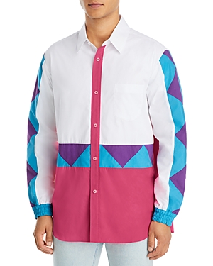 Fumito Ganryu Woven Color Blocked Button Front Shirt In White Pink