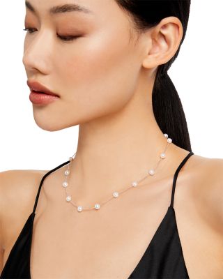 Cultured Freshwater Pearl Station Necklace in 14K White Gold, 16"  