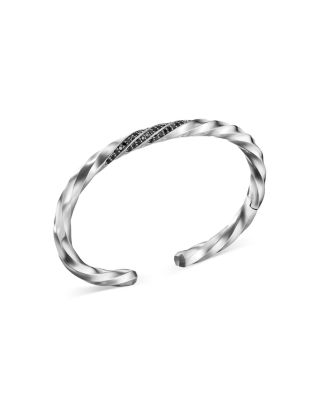 Men's Cable Edge Cuff Bracelet with Pav&eacute; Black Diamonds, 5.5mm