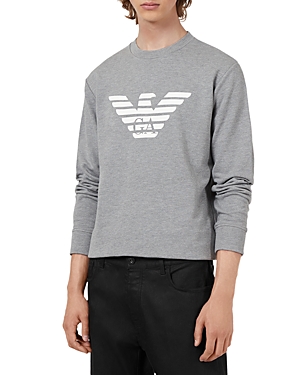 Armani Collezioni Logo Print Regular Fit Crewneck Sweatshirt In Gray