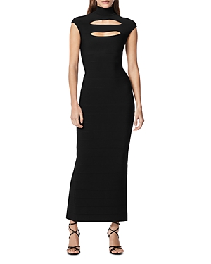 Herve Leger Icon Cap Sleeve Cut-out Gown In Black