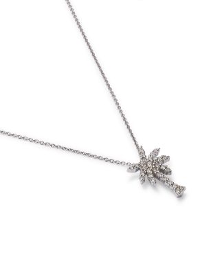 18K White Gold Palm Tree Pendant Necklace with Diamonds, 16"