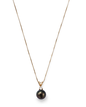 Bloomingdale's Tahitian Black Cultured Pearl & Diamond Pendant Necklace in 14K Yellow Gold, 18 - 100