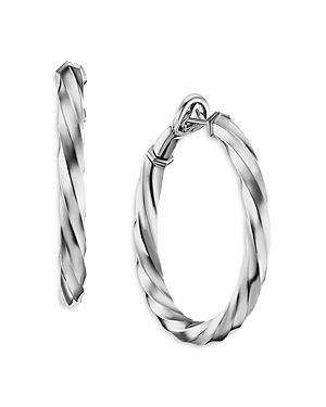 David Yurman Cable Edge Hoop Earrings In Sterling Silver In Silver