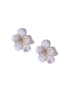 Nicola Bathie - Crystal & Imitation Pearl Mother-of-Pearl Flower Stud Earrings in Gold Tone