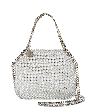 Shop Stella Mccartney Falabella Mini Crystal Mesh Shoulder Bag In Silver