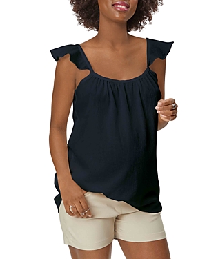 Stowaway Collection Gauze Ruffle Strap Maternity Tank In Black