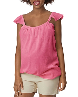 Stowaway Collection Gauze Ruffle Strap Maternity Tank In Rose