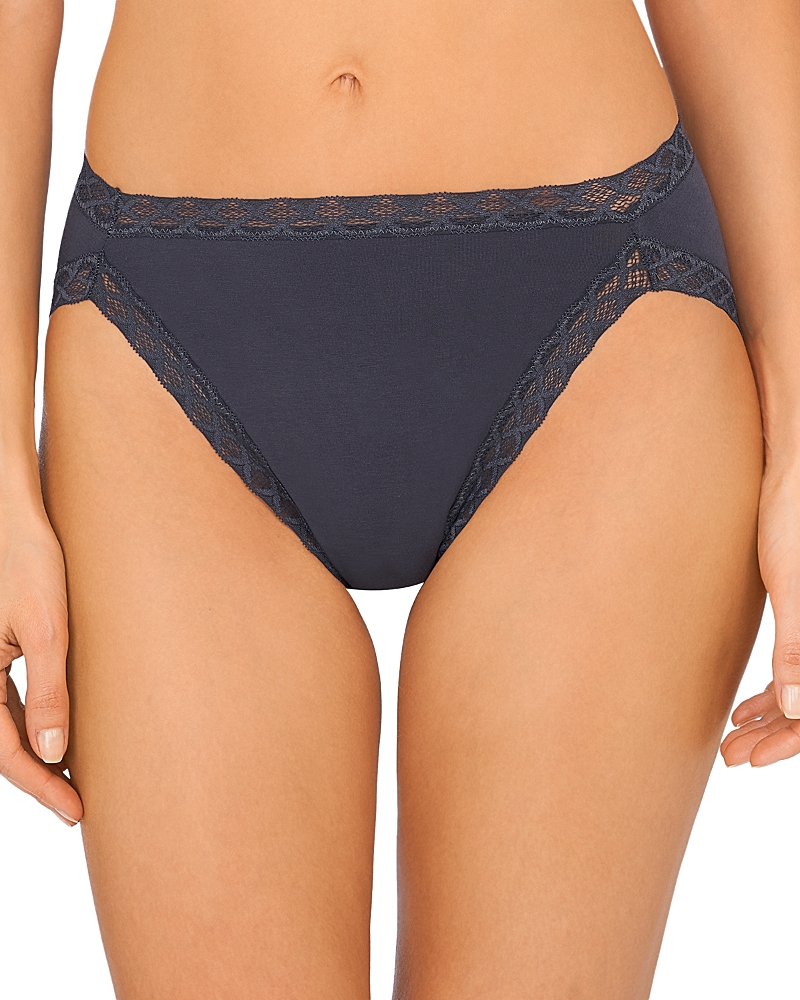 Natori Bliss French Cut Brief Panty Underwear With Lace Trim In Ash Navy