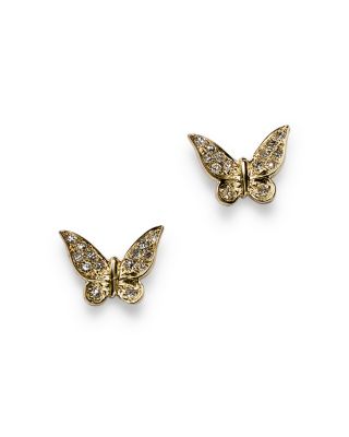14K Yellow Gold Diamond Butterfly Earrings