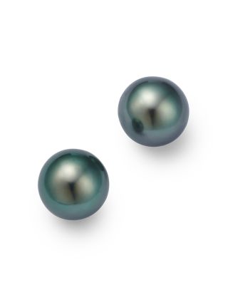 Tahitian Black Cultured Pearl Stud Earrings in 14K Yellow Gold 