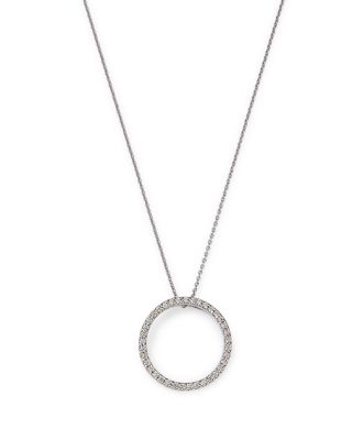 18K White Gold Small Circle Pendant Necklace with Diamonds, 16"