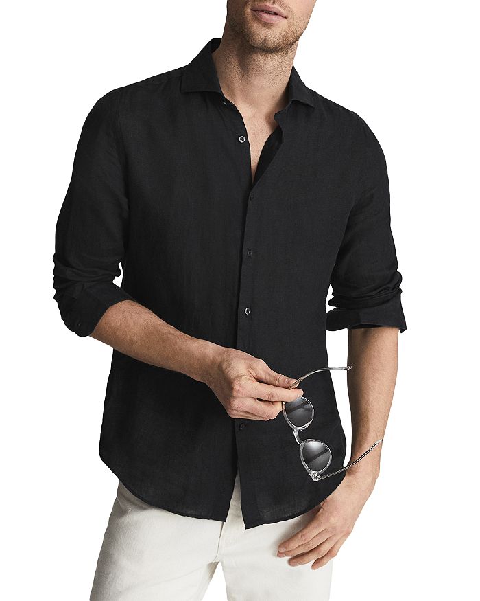 Shop Reiss Ruban Long Sleeve Linen Shirt In Black
