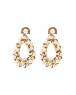 Deepa by Deepa Gurnani Arabella Pave & Imitation Pearl Open Drop Earrings
