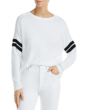 Aqua Athletic Stripe Sleeve Knit Sweatshirt - 100% Exclusive In White/black