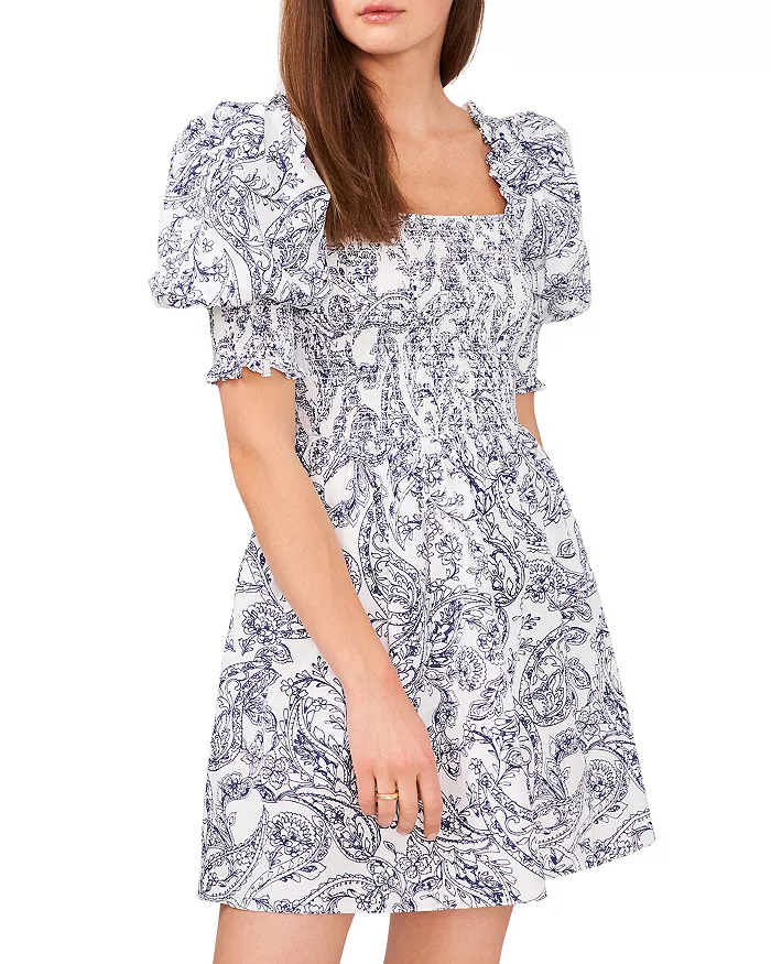 bloomingdales.com | Puffed Short sleeve Square Neck Dress