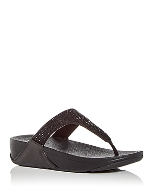 Fitflop Women's Lulu Embellished Wedge Thong Sandals In All Black