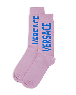 Versace Logo Athletic Socks In Liatris/royal Blue