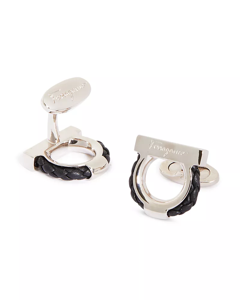 Salvatore Ferragamo Gancini Leather Rope Cufflinks