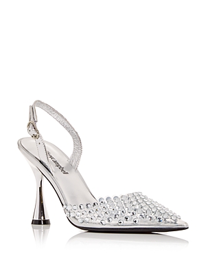 Jeffrey Campbell Shiner Slingback Rhinestone Pointed Toe Pump In Clear Silver