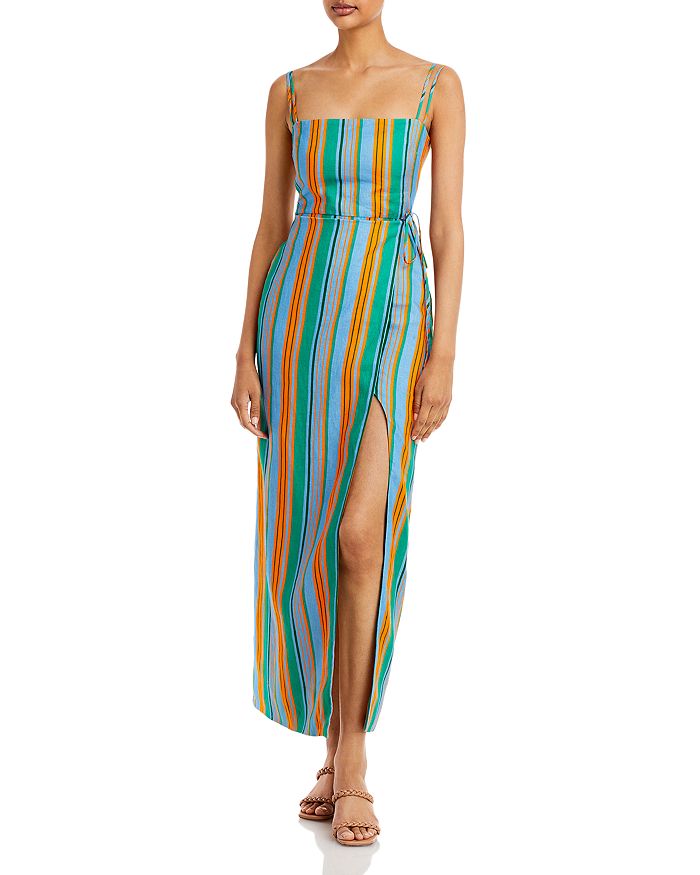 STAUD Celestine Lace Up Back Linen Dress Bloomingdale s