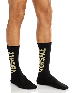 Versace Logo Athletic Socks In Black/gold