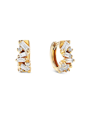 Shop Suzanne Kalan 18k Yellow Gold Diamond Thick Huggie Hoop Earrings