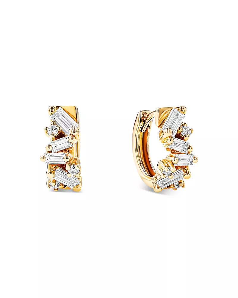 Suzanne Kalan 18K Yellow Gold Diamond Thick Huggie Hoop Earrings