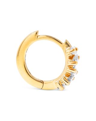 18K Yellow Gold Diamond Thin Huggie Hoop Earrings