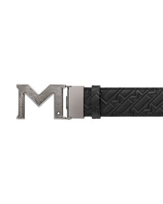 M Buckle Reversible Embossed Leather Belt
