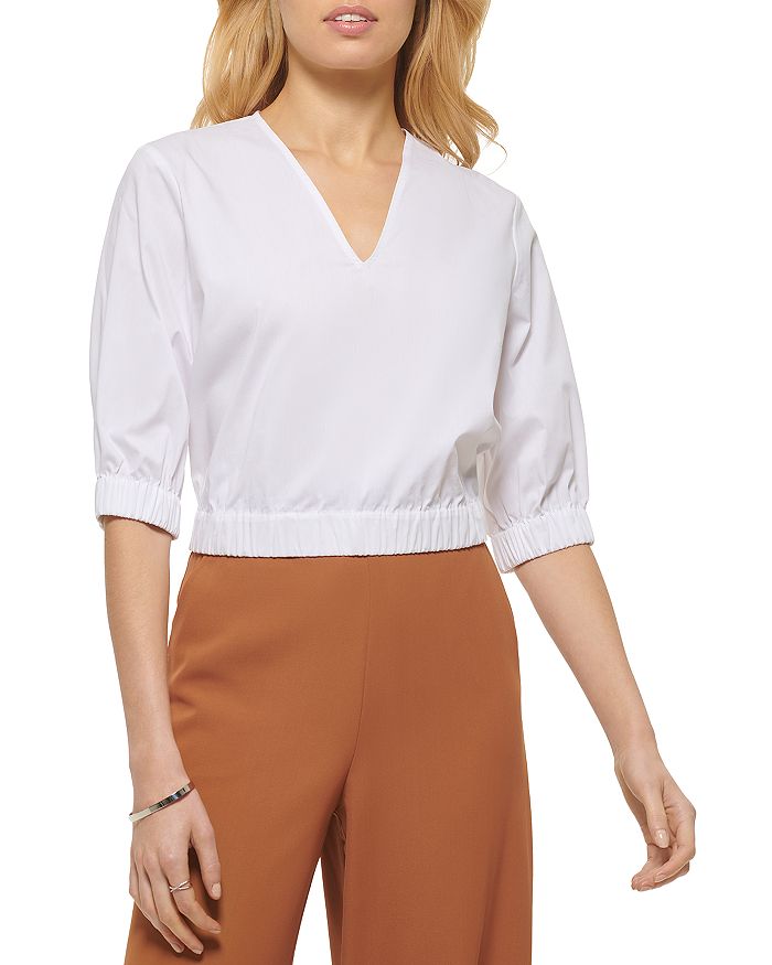 DKNY V Neck Three Quarter Sleeve Top Bloomingdale's