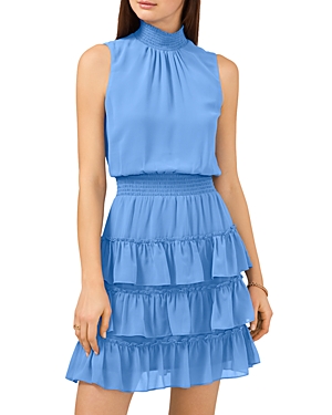 1.state Smock Neck Sleeveless Fit & Flare Dress In Iris Blue