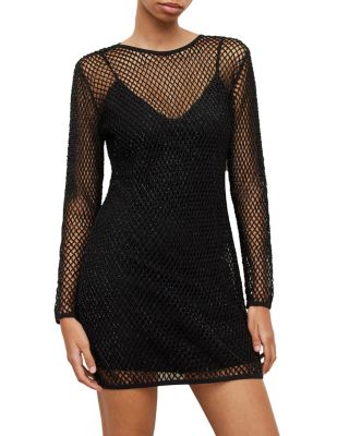 Rosalie Beaded Mesh Mini Dress In Black