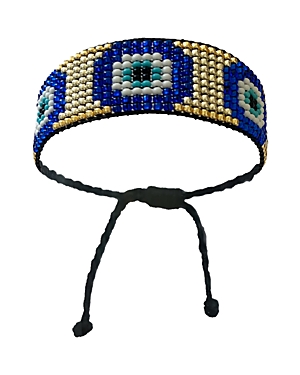 Ayounik Nazar Metallic Beaded Bracelet In Blue/gold