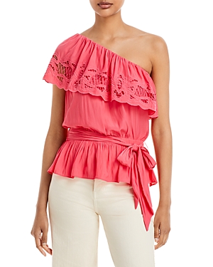 Ramy Brook Levon One Shoulder Blouse In Punch