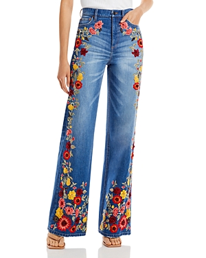 ALICE AND OLIVIA ALICE AND OLIVIA HIGH RISE WIDE LEG JEANS IN PASADENA BLUE