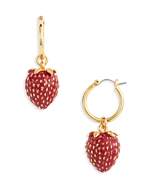 Kenneth Jay Lane Strawberry Charm Hoop Earrings in Gold Tone