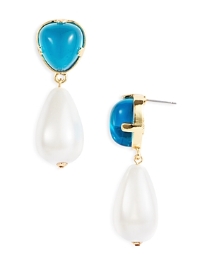 Kenneth Jay Lane Imitation Pearl & Stone Drop Earrings In Blue/white