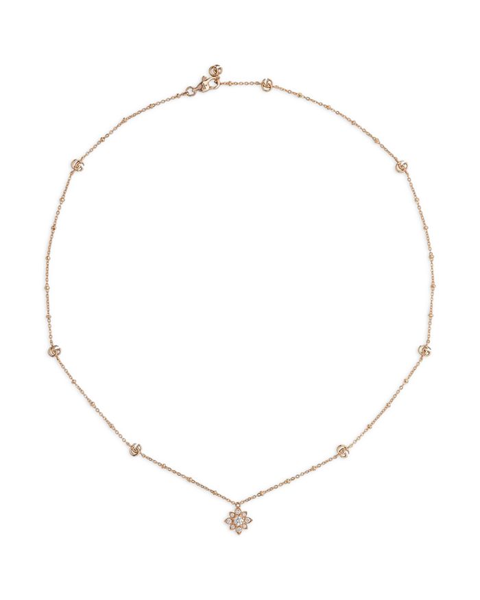 Gucci - 18K Rose Gold Flora Diamond Flower Pendant Necklace, 15-16"
