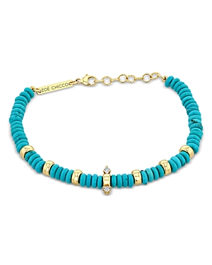 Zoe Chicco 14K Yellow Gold Gemstone Beads Turquoise & Diamond Bracelet