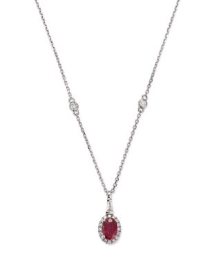 Bloomingdale's Fine Collection - Ruby & Diamond Oval Halo Pendant Necklace in 14K White Gold, 18" - Exclusive