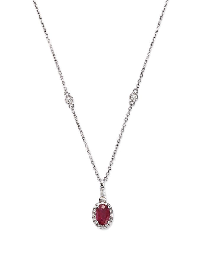 Bloomingdale's - Ruby & Diamond Oval Halo Pendant Necklace in 14K White Gold, 18" - 100% Exclusive
