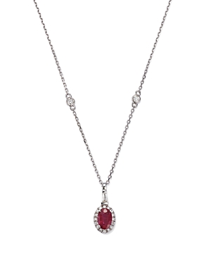 Bloomingdale's Ruby & Diamond Oval Halo Pendant Necklace in 14K White Gold, 18 - 100% Exclusive